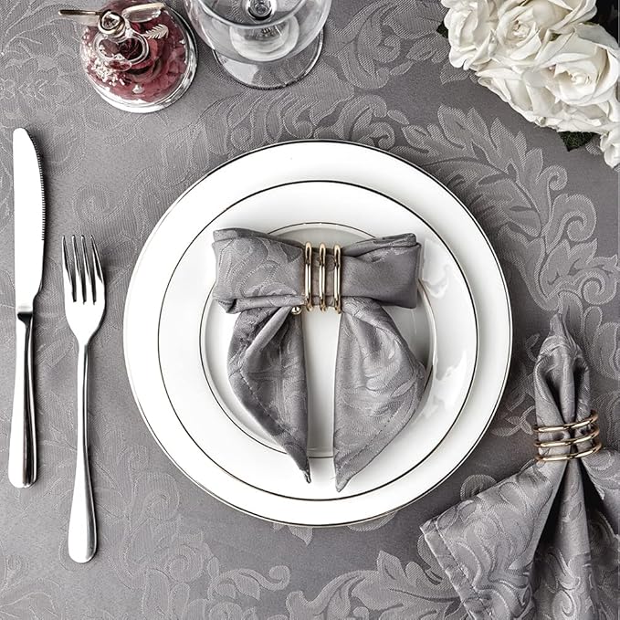 Cloth Napkins Set of 8 – Square 17x17 Inch Jacquard Fabric Polyester Washable Reusable Cloth Napkins for Kitchen Dinner Dining Restaurants Wedding Party Banquet Table (Grey, 17X17 Inch)