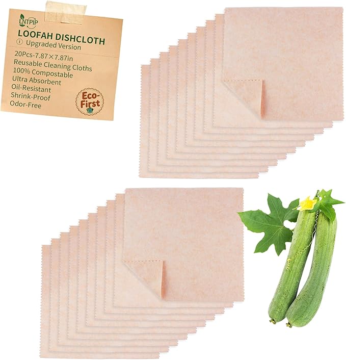 20 Pack Reusable Kitchen Rags for Counter, Made of Degradable and Compostable Loofah Fiber, 7.87"*7.87" Soft and Odor-Free, no Deformation, no Shrinkage After Drying