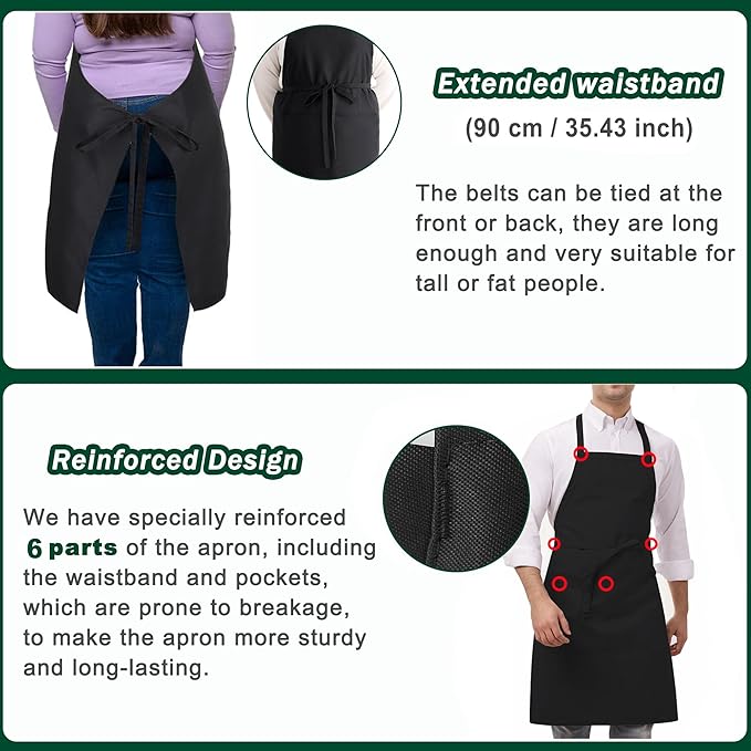 5 Pack Black White Apron, Chef Servers Waitress Aprons with Pockets for Men Women, Professional Work Apron