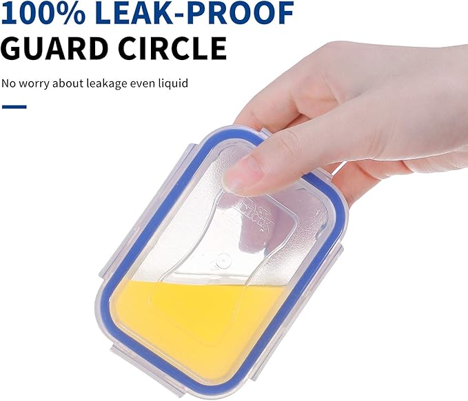 KIGI 6OZ Small Mini Plastic Food Storage Containers with Leakproof & Airtight Lids, Ideal for Lunch, Meal Prep & Snack, Rectangular, BPA FREE, Mixed Color Silicone Strips, 0.75 Cup, 8 Piece Set