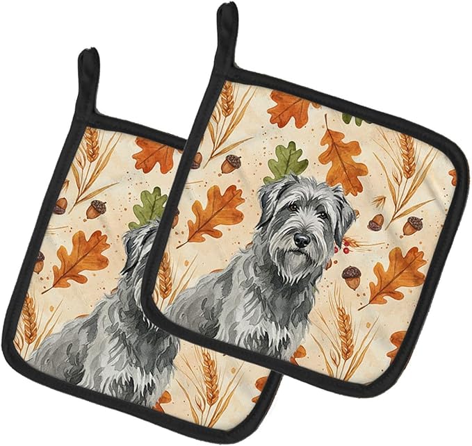 Caroline's Treasures Gray Briard Heirloom Fall Pair of Pot Holders Pair 7.5x7.5 Quilted Insulated Hot Pads Decorative Kitchen Gift Made in USA