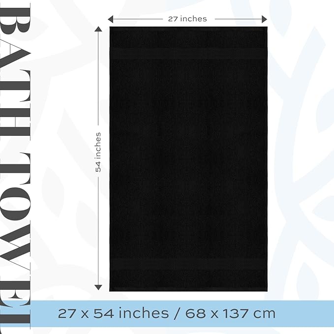 White Classic Luxury Black Bath Towels Extra Large | 100% Soft Cotton 700 GSM Thick 2Ply Absorbent Quick Dry Hotel Bathroom Towel | 27x54 Inch | Black | Set of 4