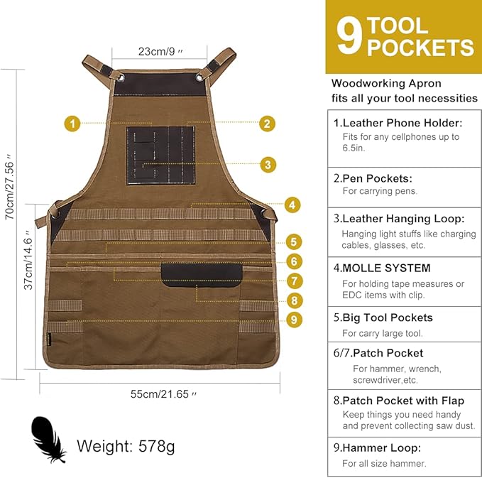 VIPERADE VAQ1 Mens Apron, Work Canvas Apron with Pockets Woodworking Aprons for Men