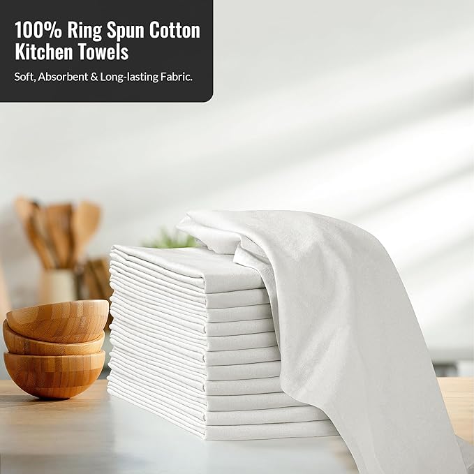 ROYALE LINENS Flour Sack Towels – 24 Pack 33x38 Inch White Kitchen Dish Towels – 100% Cotton Tea Towels for Bread Proofing, Cheese Straining, Baking, Cleaning, Drying, Embroidery, Multipurpose Use