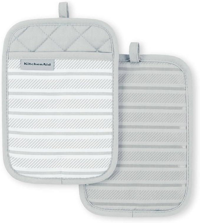KitchenAid Albany Pot Holder 2-Pack Set, Matte Grey, 7"x10"