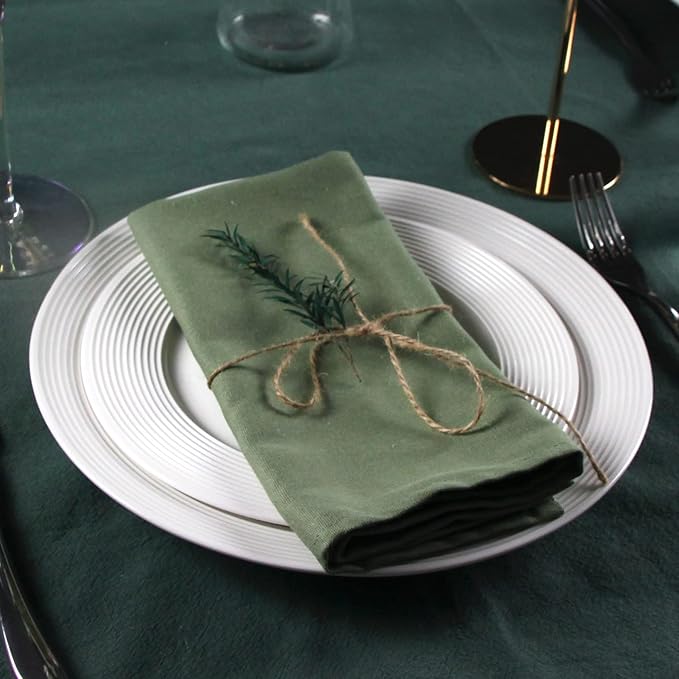 Solid Color Cotton Blended Dinner Cloth Napkins - Set of 12 (17 x 17 inches) - for Events & Home Use (Olive Green)