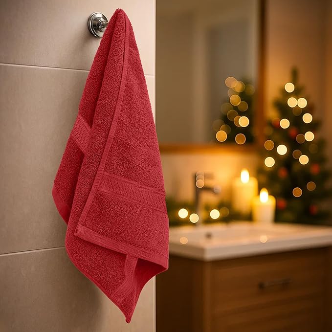 RIVERSIDE 6 Pack Premium Christmas Hand Towels Set, 16x28 inches, 100% Ring Spun Cotton, 600 GSM, Soft, Quick Dry and Highly Absorbent, Towels for Bathroom, Kitchen, Gym, Spa, Red and Hunter Green