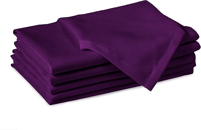 Encasa XO Purple Cloth Napkins Set of 6, 17"x17" | Solid Color Cotton Dinner Napkins | Washable & Reusable Wedding Napkins for Holiday Dinners, Party, & Everyday Table Decor