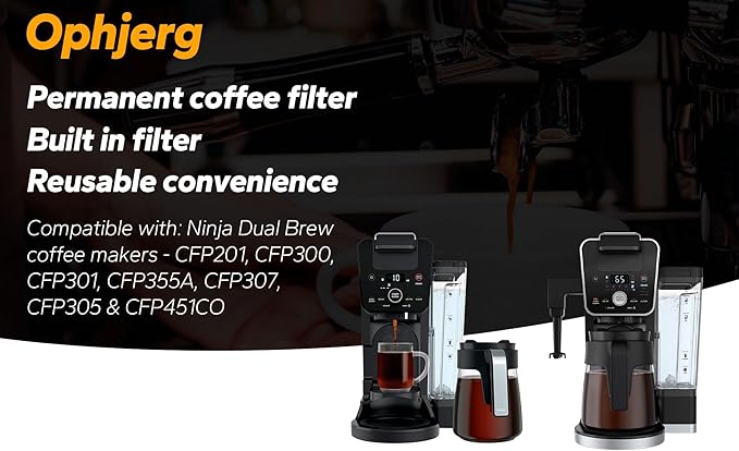 134KKW300 Coffee Permanent Filter Compatible with Ninja Coffee Filter, for CFP Dual Brew Coffee Maker Models CFP201 CFP250A CFP300 CFP301 CFP305 CFP307 Reusable Gold Tone Coffee Filter Basket