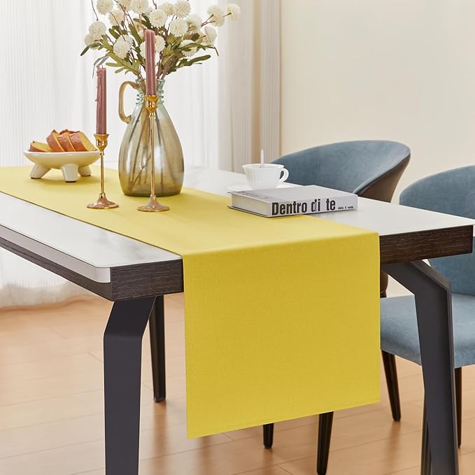 YATOJUZI Yellow Table Runner Seasonal Autumn Kitchen Dining Coffee Table Decoration 72 Inches Long Waterproof Farmhouse Rustic Table Runner Halloween Home Wedding Party Birthday Decor 16x72Inch