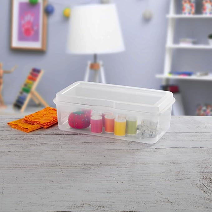 Sterilite 24-Pack Rectangular Large FlipTop, Clear Plastic Storage Box with Hinged Lid - Stackable Multipurpose Organizer for Art and Craft Supplies, Accessories, Photos & CDs, Home or Office Use