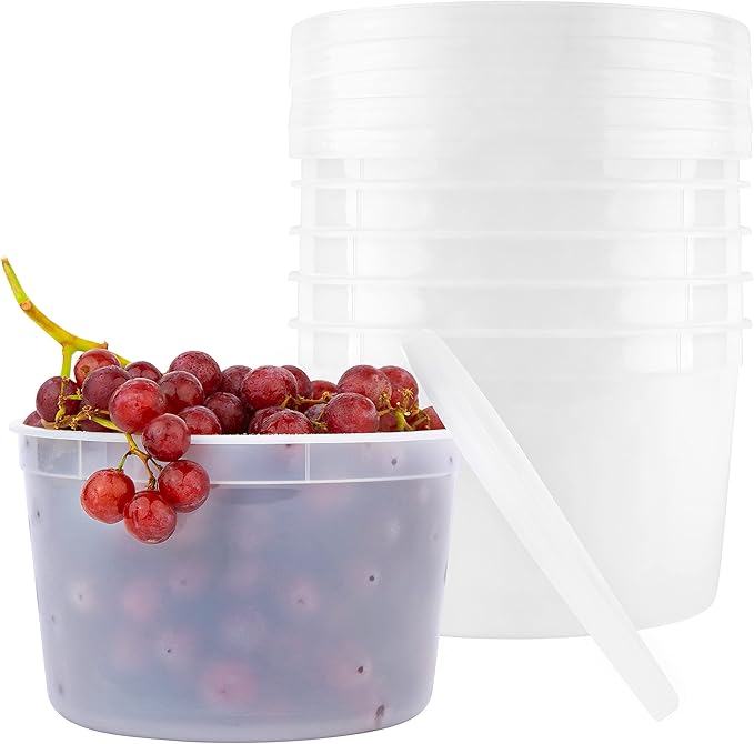 BluShine [12 Sets - 64 oz.] Plastic Deli Food Storage Containers with Airtight Leak Proof Lids - Washable And Reusable - Recyclable BPA-Free - Microwave, Fridge, and Freezer Safe