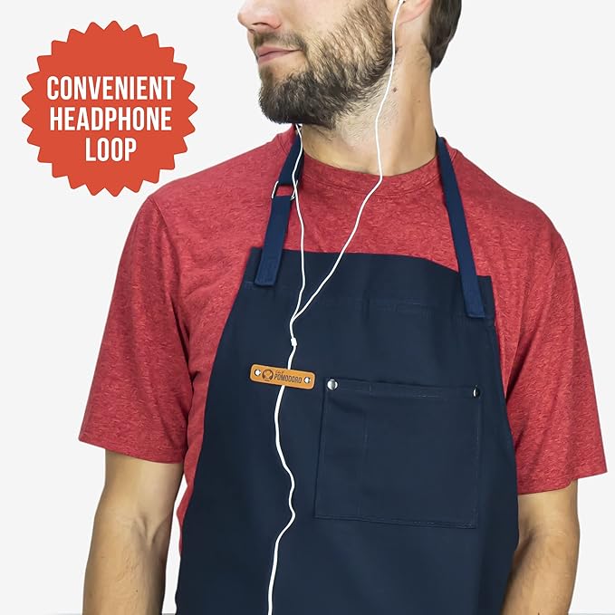 Chef Pomodoro Chef Apron for Men and Women - Kitchen Apron with Pockets & Adjustable Neck Straps - Cooking Apron 100% Cotton