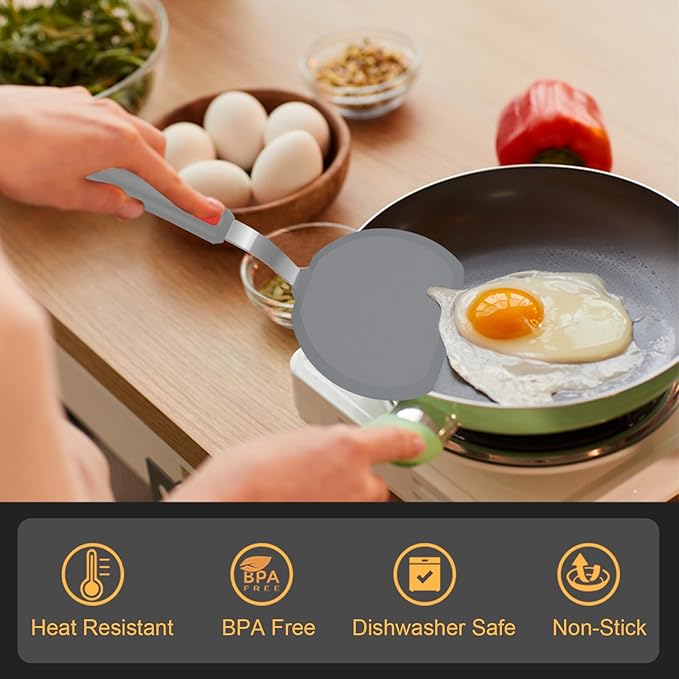Silicone Spatula Turner Set of 3, Beijiyi 600°F Heat Resistant Cooking Spatulas for Nonstick Cookware, Large Flexible Kitchen Utensils BPA Free Rubber Spatula Set for Egg, Pancake, Fish (Gray)