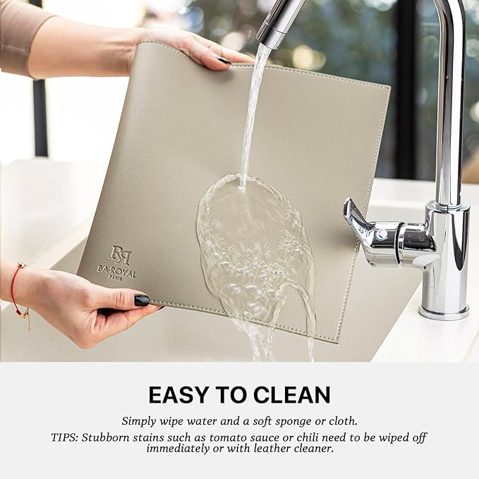 Faux Leather Placemats Set of 4 Vinyl Washable Wipeable Table Mats for Kitchen Dining Table Heat Resistant Waterproof Indoor/Outdoor Placemats Non-Slip Easy Clean Place Mats-Almond Birch