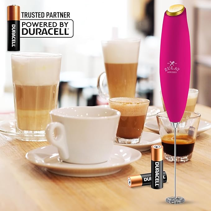 Zulay Kitchen Milk Frother Handheld Electric Whisk with AA Duracell Batteries – Durable Drink Mixer for Coffee, Lattes, Cappuccinos & More - Dragonfruit