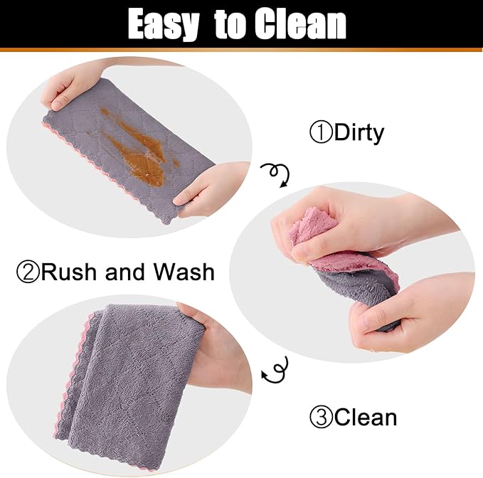 Mordimy 12 Pack Kitchen Cloths Dish Towels (10" x 10", Grey & Pink), Super Soft and Absorbent Dish Cloths, Coral Velvet Microfiber Cleaning Cloth, Nonstick Oil Fast Dry Dishcloths