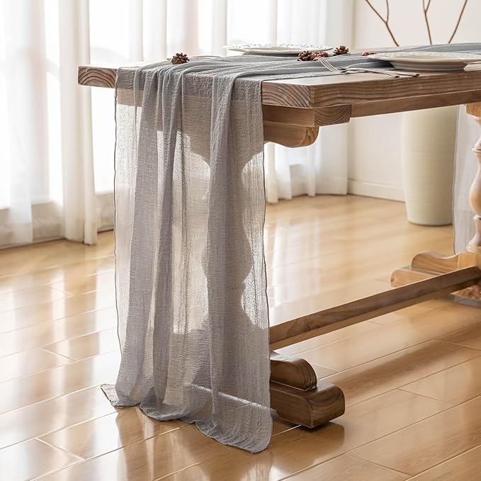 Keketoarrange 3pcs Dusty Blue Gauze Rustic Cheesecloth Table Runner 120 Inch 10 FT for Wedding Baby Shower Bridal Shower Birthday Engagement Garden Outdoor Party Long Sheer Boho Decorations