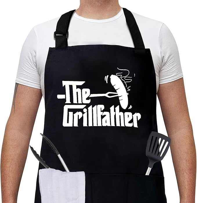 Grilling Aprons for Men,Cnavas Corss Back with Large Pockets Adjustable Chef Aprons, Funny Gifts for Men