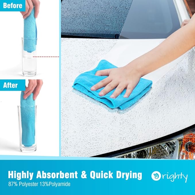 Orighty Microfiber Cleaning Cloth 6 Pack, Microfiber Towels for Cars, Highly Absorbent Car Cleaning Supplies, Lint Free Cloths Clean Rags for Car Care, House, Kitchen, 12x12 inch,Multicolor