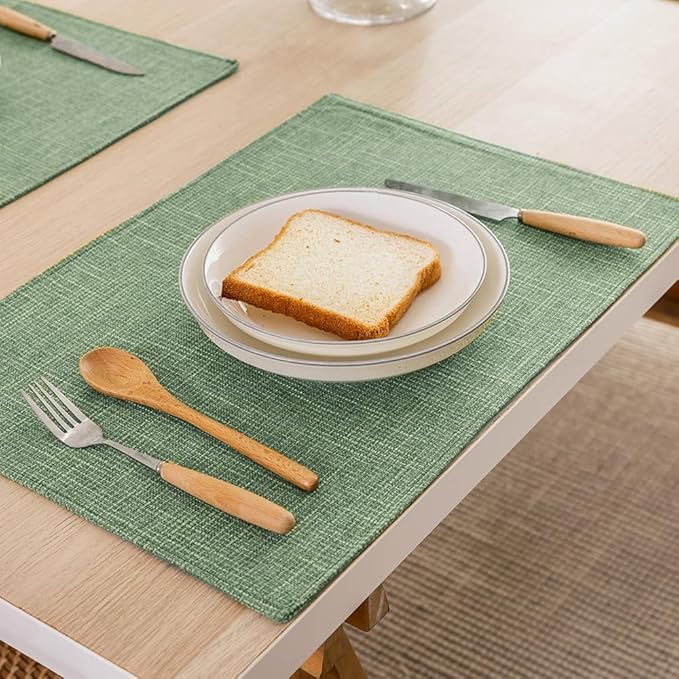 Kevin Textile Spring Easter Day Burlap Linen Placemats Set of 4 Heat Resistant Dining Table Place Mats Washable Kitchen Table Mats, 13 x19 inches, Sage Green