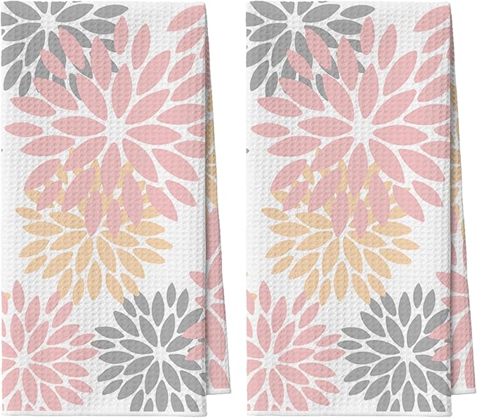 Artoid Mode Pink Dahlia Floral Kitchen Towels Dish Towels, 18x26 Inch Quick Dry Microfiber Cloth Hand Towels for Kitchen Drying Set of 2