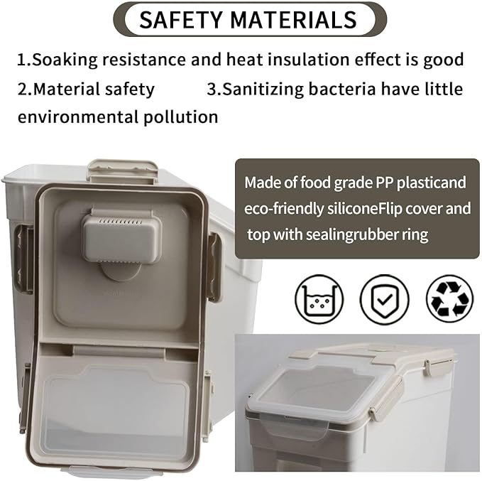 Saim Flour Storage Containers Bin 25lbs, 4Pack Airtight BPA Free Rice & Food Dispenser with Measuring Cup, Scoop - Kitchen Pantry Organizer for Flour, Rice, Grain, Cereal, Pet Food (Grey)