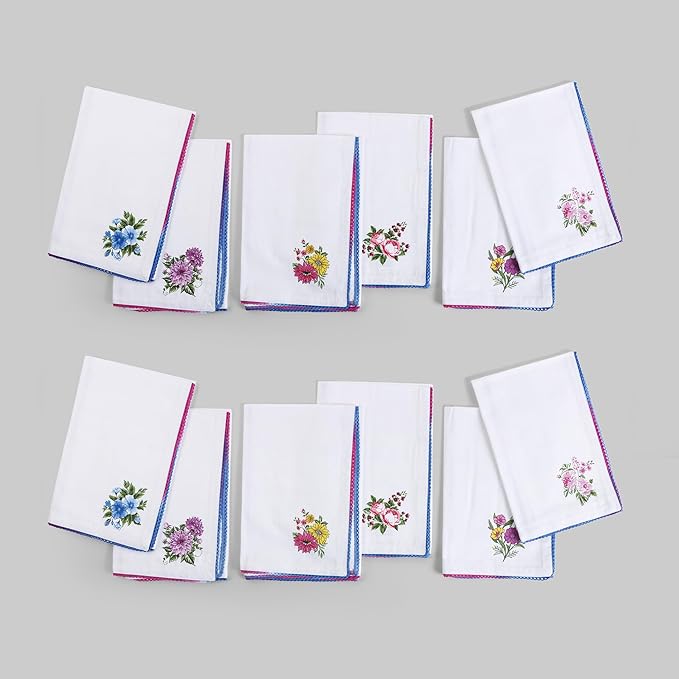FINGERCRAFT Cloth Napkins, Set of 12 Cotton Linen Blend Printed Dinner Napkins Cloth Mitered Corner Perfect for Parties Dinners Weddings Cocktail Christmas Easter 20x20 Multi Floral