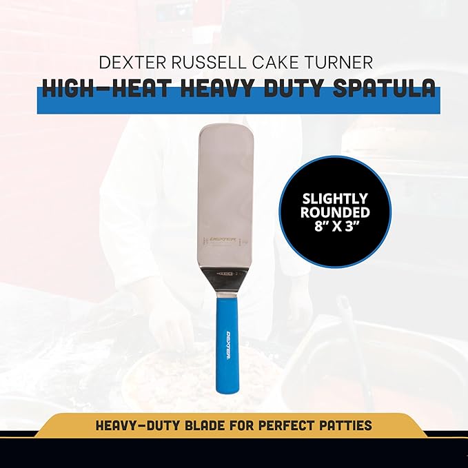 Dexter-Russell S286-8H-PCP Sani Safe Cake Turner | 8" x 3" Stainless Steel Blade | High Heat Resistant Blue Polypropylene Handle | NSF Certified | Made in USA