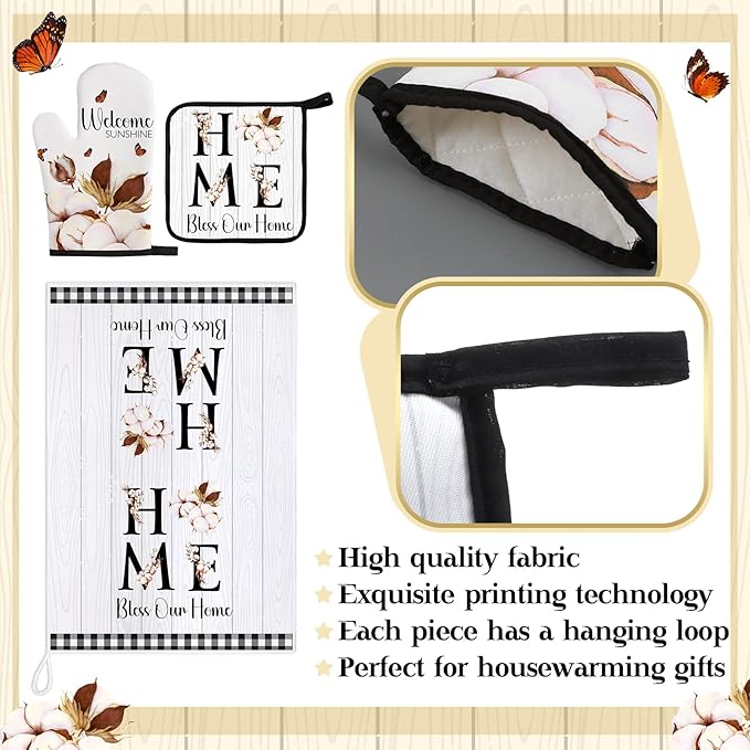 Leinuosen 8 Pcs Kitchen Towels and Dishcloths Sets Oven Mitts and Pot Holders Sets Absorbent Kitchen Gloves Potholders Heat Resistant for Chef Baking Cooking (White,Cotton)