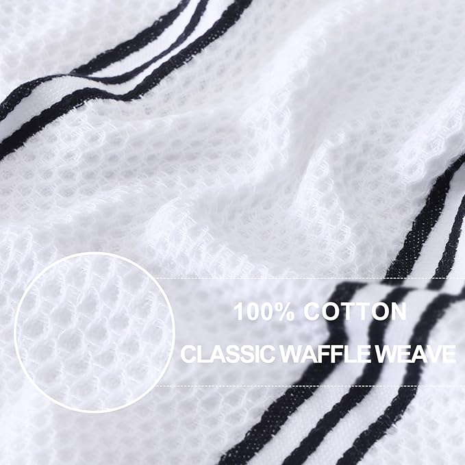Homaxy Kitchen Towels and Dishcloths Set, 12 x 12 and 13 x 28 Inches, Set of 8 Premium Cotton Waffle Weave Kitchen Towels, Super Soft and Absorbent Dish Cloths, White & Black Stripes
