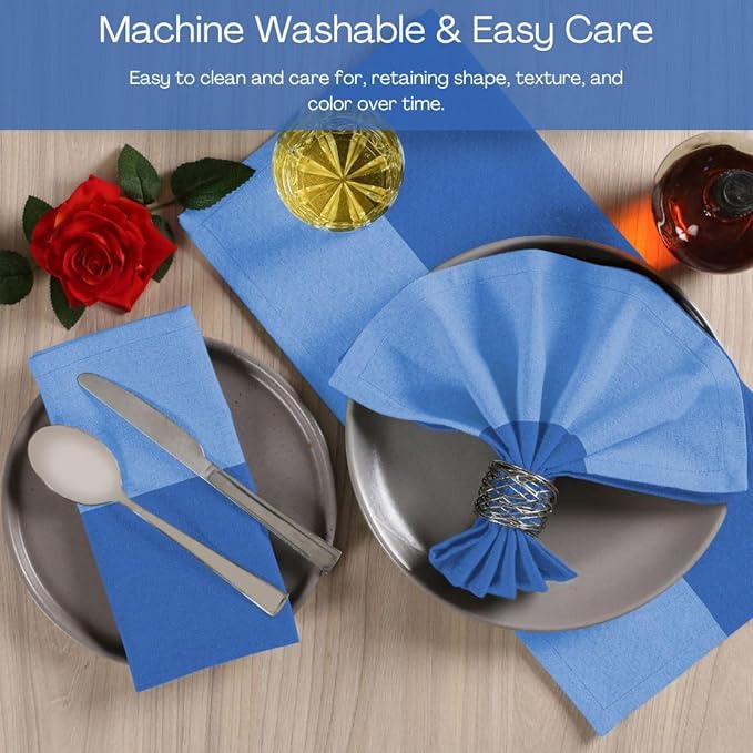 Set of 12 Cloth Dinner Napkins Cotton - Soft Durable Washable - Ideal for Farmhouse Party Wedding Christmas - Perfect Everyday Use Table Linen 18x18 inch Cloth Napkins Blue
