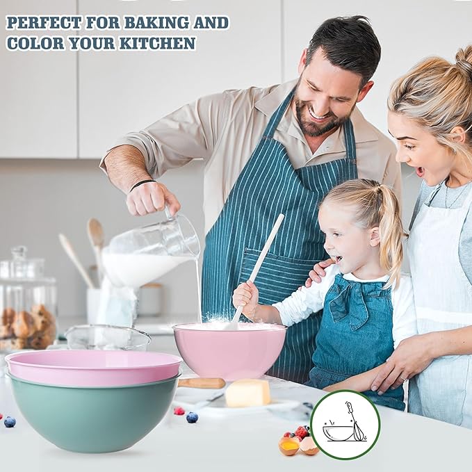 Greentainer 4-Piece Plastic Mixing Bowl Set, 113oz Lightweight Serving Bowls, Large Salad Bowls for Baking,Prepping, Cooking and Serving Food, Dishwasher & Microwave Safe
