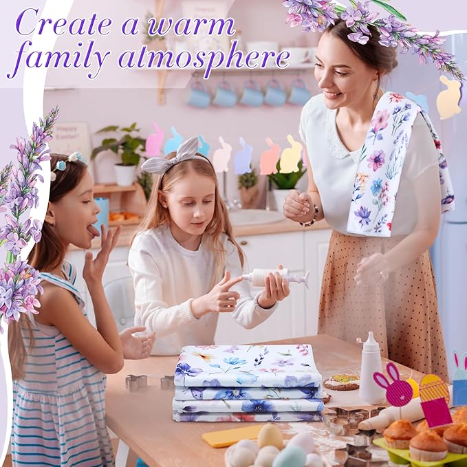 Oudain 6 Pcs Spring Lavender Kitchen Towel Set Decor Purple Floral Hand Dish Towels Decorative 18x24 Inch Wildflower Butterfly Tea Cloths for Housewife Gift Spring Easter Bathroom Kitchen Accessories