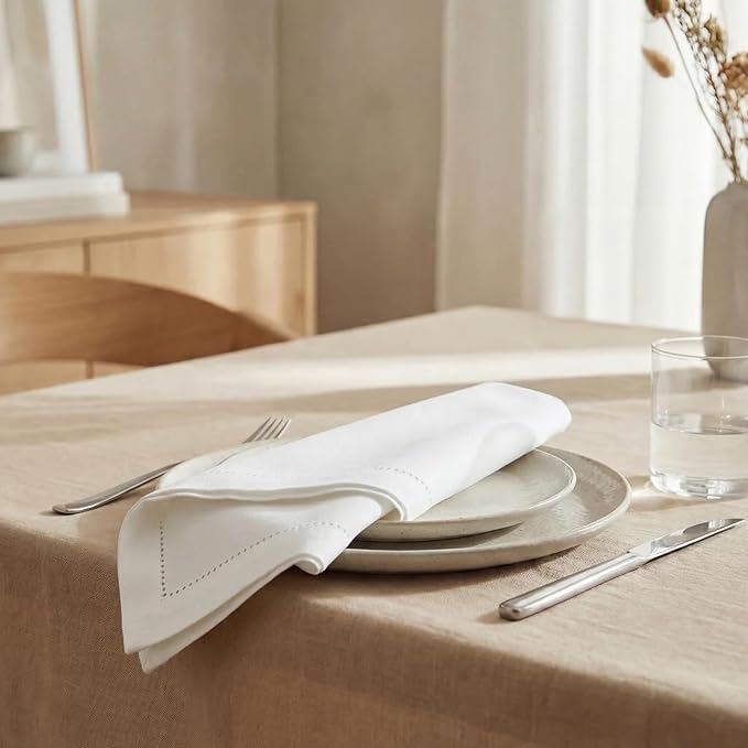 Urban Villa Cloth Napkins White Hemstitch Dinner Napkins Set of 12 (20X20)100% Cotton Absorbent Washable Durable Reusable Ideal for Easter Decorations Farmhouse Parties Restaurant Lunch Dinner Napkins