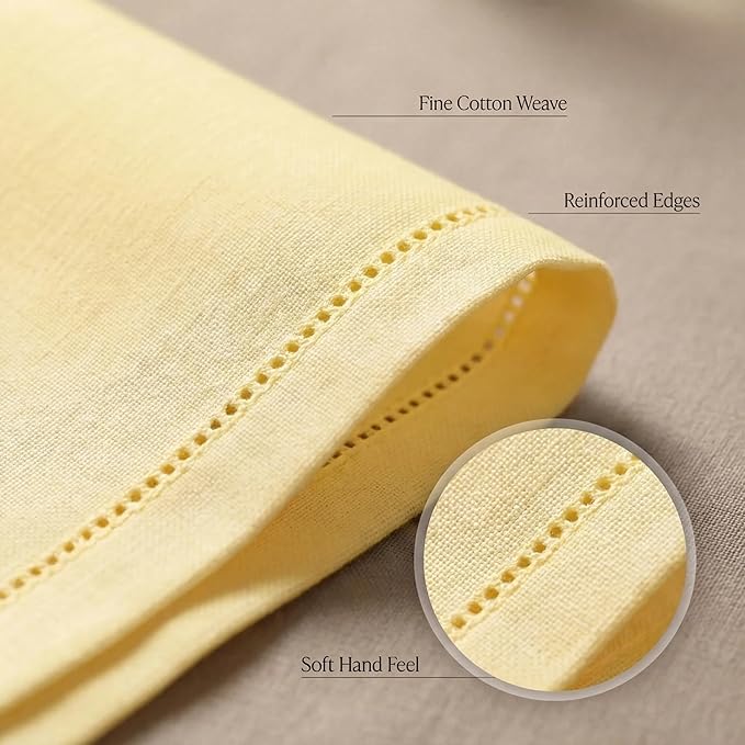 Urban Villa Cloth Napkins Set of 12 (20x20)100% Cotton Hemstitch Napkins Cloth Washable Durable Reusable Absorbent Table Dinner Napkins Cloth for Easter Decorations Restaurant Weddings Parties -Yellow
