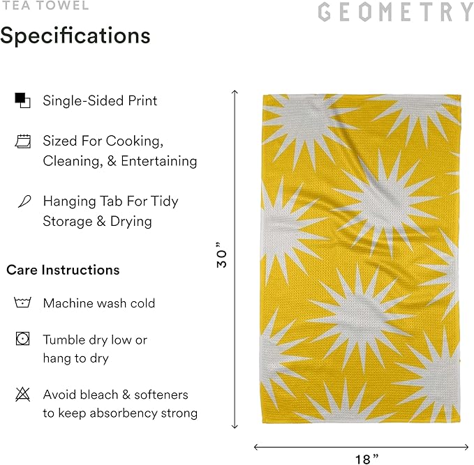 GEOMETRY Spring Kitchen Towels - Quick Dry Microfiber Cloth Spring & Summer Dish Towels for Kitchen Drying - Premium Quick Dry Towel - Sunny Star, 18" x 30" - 1-Pack