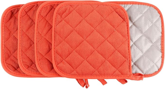 5 Pack Pot Holders for Kitchen Easy-Care Cotton Machine Washable hot Pads for Kitchen for Cooking and Baking Oven Orange