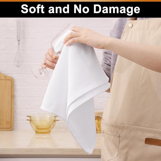 Homaxy 100% Cotton Waffle Weave Kitchen Towels - 12 Pack Soft and Absorbent Dish Towels - 16 x 26 Inches Quick Dry Hand Towels - White