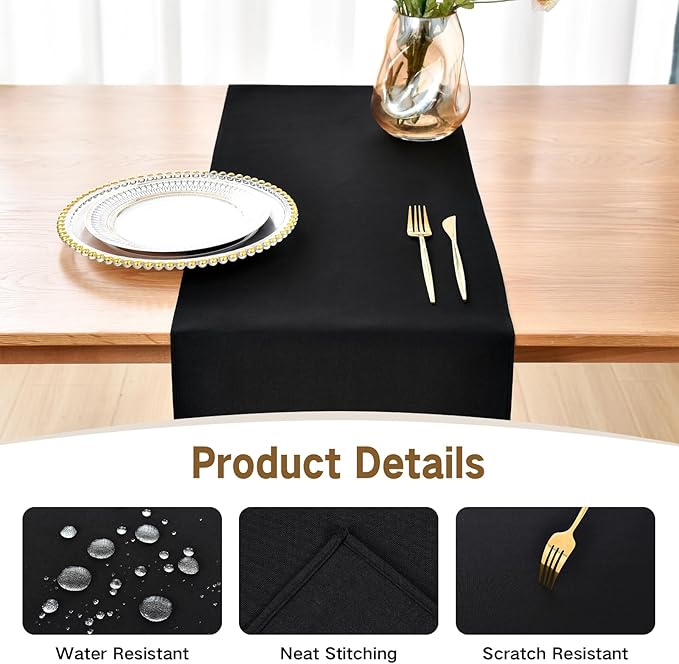 Farmhouse Rustic Table Runner Black Faux Linen Table Runners Water Resistant Table Runner 48 inches Long for Living Room Dresser Bedroom Kitchen Dining Party 13x48 Inch