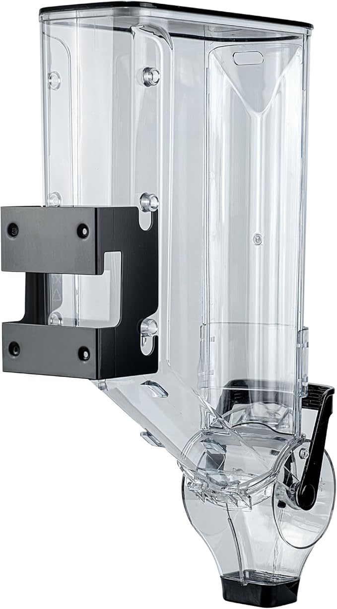 Restaurantware Cereal Dispenser 5 gal Plastic Wall-Mounted Gravity Bin Candy Dispenser Self-Serve Black Dry Food with Wall Mount Brackets for Breakfast Buffet or Hotel Use