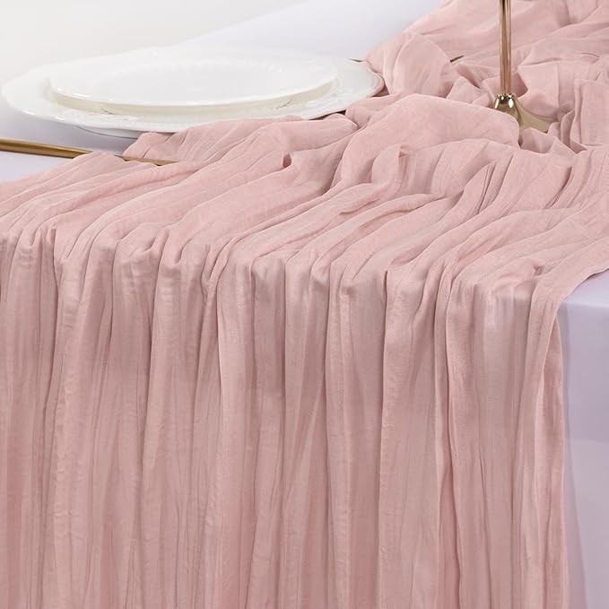 Socomi 15pcs Pink Cheesecloth Table Runner Valentine's Day Boho Rustic Gauze Dusty Pink Farmhouse 120 inch 10FT Cheese Cloth Runner for Wedding Party Baby Shower Birthday Home Decor Holiday