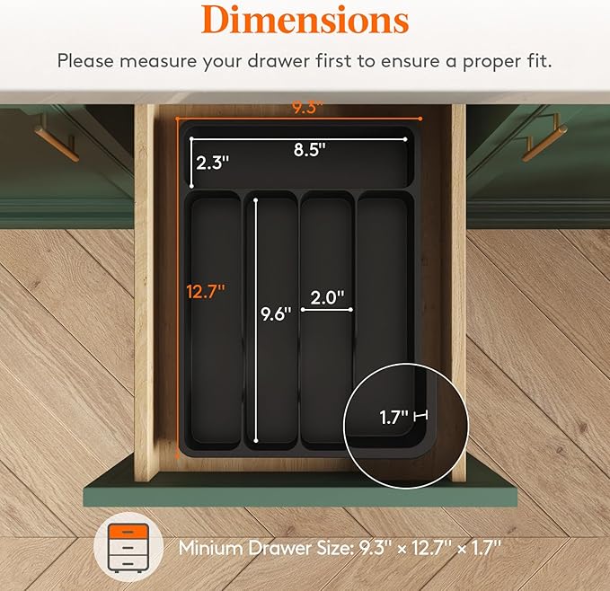 Lifewit Silverware Organizer with Lid, Covered Utensil Tray for Kitchen Drawer and Countertop, Plastic Cutlery and Flatware Storage Box for Spoons Forks Knives Holder Case, 23 x 32 cm, Black