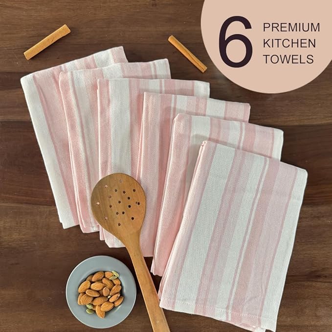 THE COVERS Premium 100% Cotton Kitchen Towels in Tender Petal Blush Colors | Set of 6 Lavishly Large Towels (20.5”x30.5”) | Handy Hanging Loop for Drying | Arrives Gift-Ready, with a Signature Tote