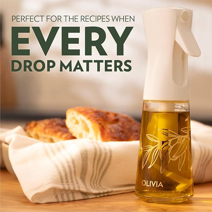 OLIVIA Signature Oil Sprayer for Cooking, 200ml Glass Olive Oil Sprayer, Continuous Cooking Spray Bottle with Portion Control, Olive Oil Dispenser for Kitchen, Air Fryer, Salad, BBQ (Golden Leaves)