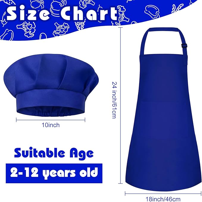 Kids Apron and Chef Hat Set Children Apron Adjustable with 2 Pockets Children Chef Painting for Cooking Baking