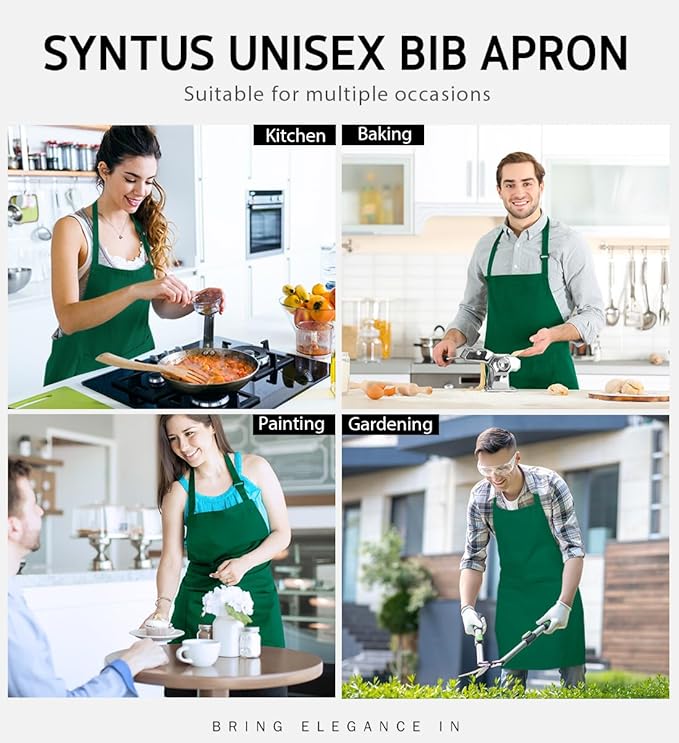 Syntus Apron for Men Women, Adjustable Cooking Kitchen Chef Aprons with 2 Pockets, Cotton/Polycotton/Polyester