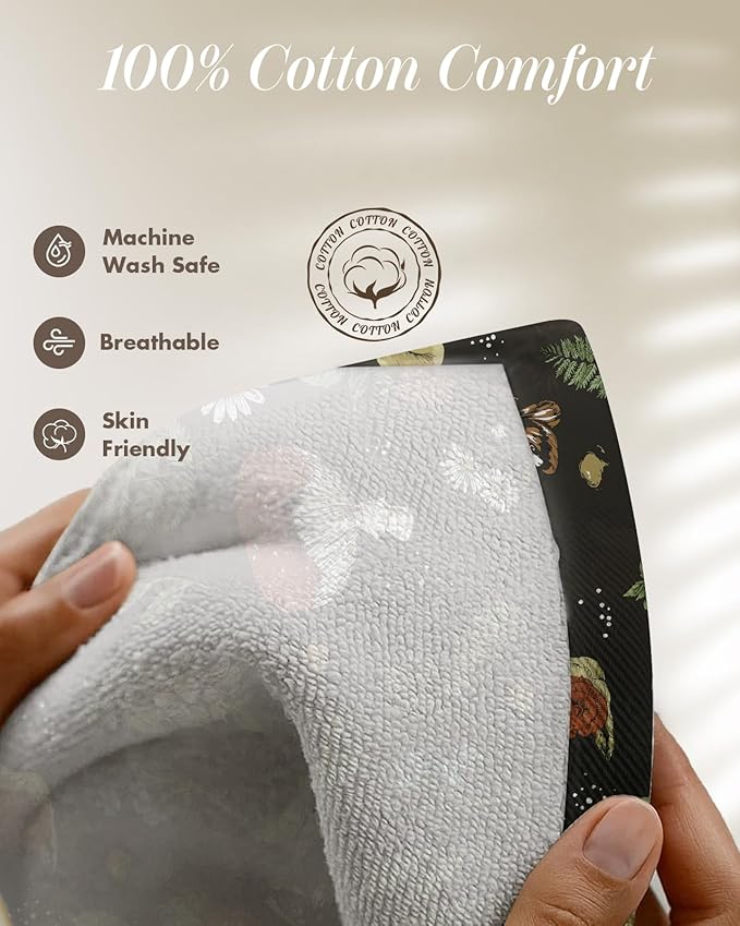 Miss Adola 270 GSM Cotton Kitchen Towels, Oven Mitt and Pot Holder - 4 Pack Kitchen Decor and Accessories Set Cute Farmhouse Boho Quilted Lining Heat Resistant Set with Hanging Loop, Black Mushroom