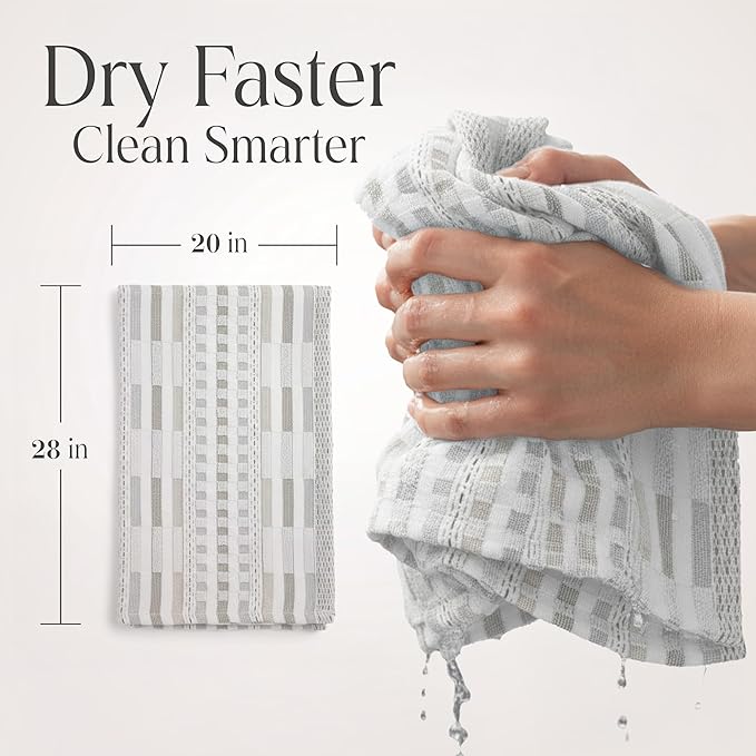 Delilah Home Sea Pines Kitchen Towels – Super Soft and Comfy Kitchen Cloth Napkins Made from Organic Cotton Material for Drying, Wiping, or Cleaning – White-Beige (Pack of 4)