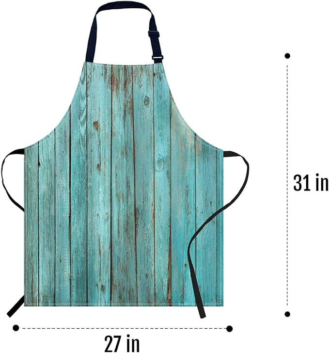 oFloral Vintage Rustic Wood Turquoise Teal Apron Unisex Adjustable Bib Apron Cooking Kitchen Chef Women Men Aprons for Home Kitchen, Restaurant,Coffee House,Shop,Garden